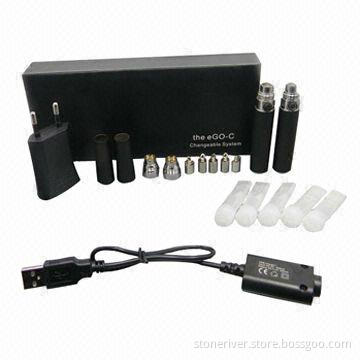 E-cigarette, 2-piece Battery, 2-piece Atomizer, 5-piece Cartridge, 1 Adapter and 1 USB Charger